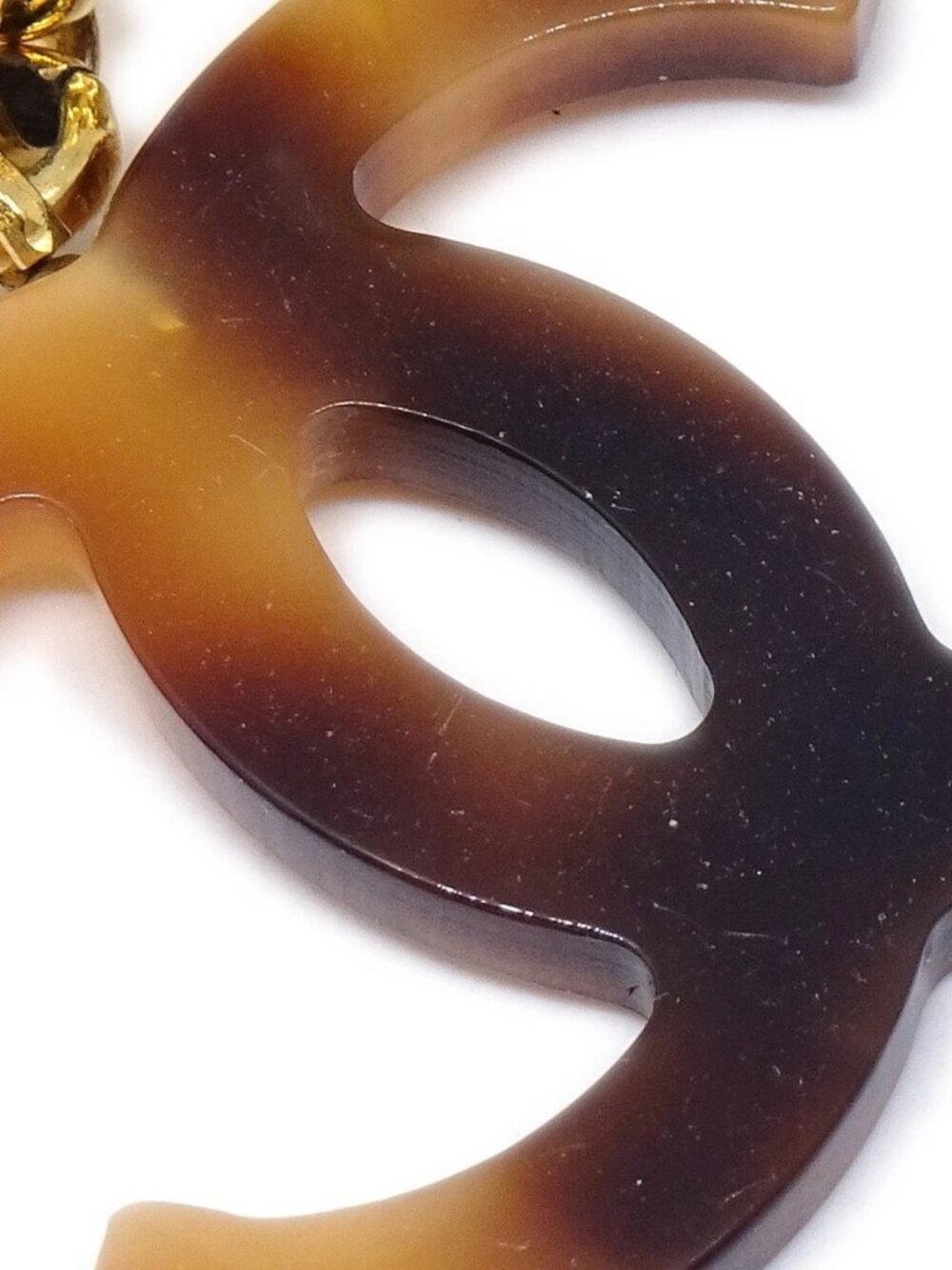 Chanel CC Dangle Earrings Gold Clip-On Brown 94P 142124 - Picture 4 of 8
